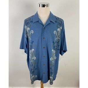 Men Tommy Bahama silk floral Hawaiian button up tropical camp shirt, XXL